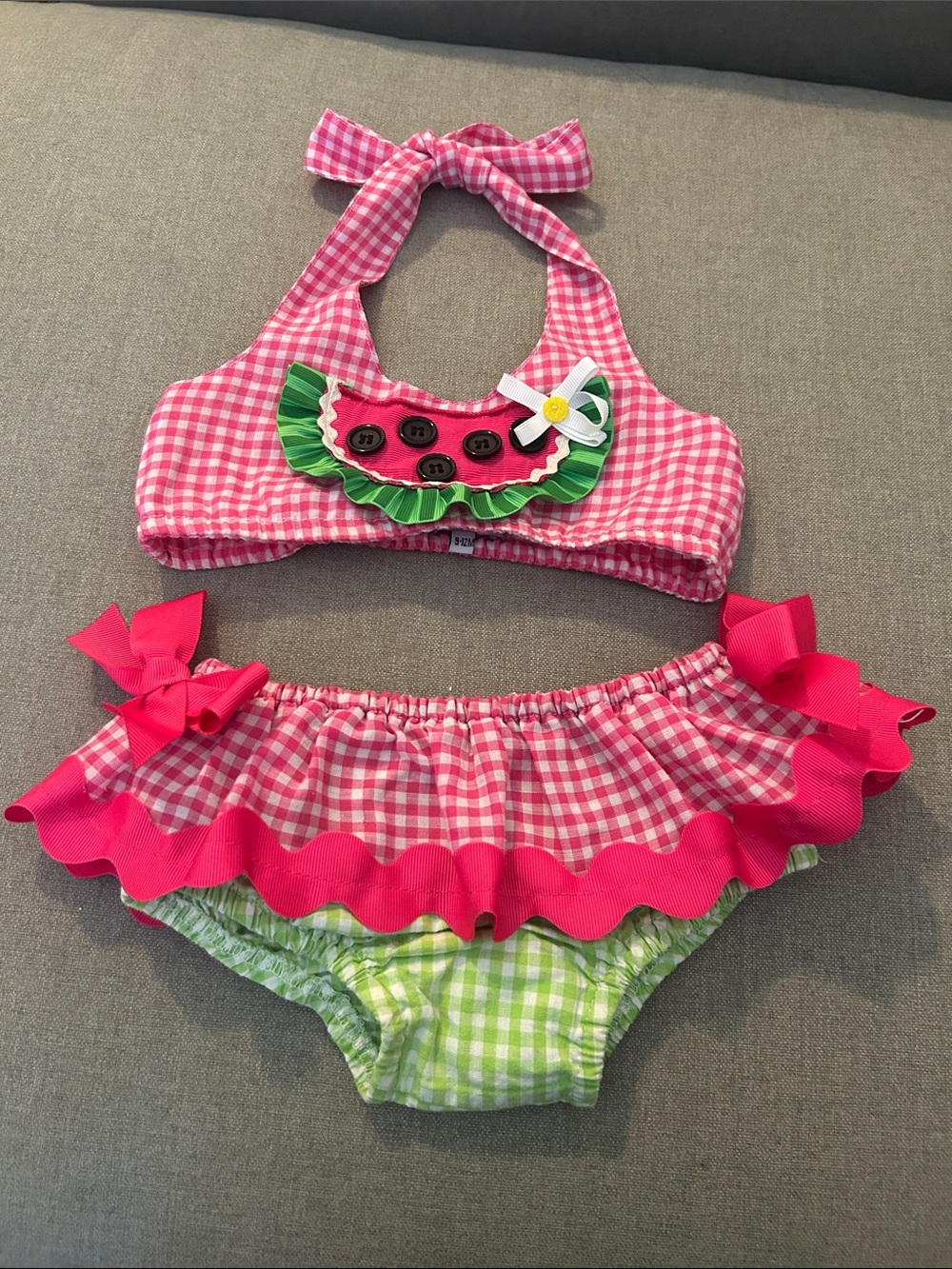 Pink Gingham Watermelon Bikini Set for Girls